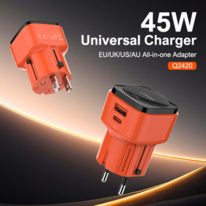 LDNIO φορτιστής τοίχου Q2420 με καλώδιο, USB/USB-C, 45W, universal πρίζα, πορτοκαλί | Αξεσουάρ κινητών | elabstore.gr