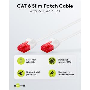 GOOBAY καλώδιο δικτύου 71550, CAT 6 U/UTP, slim, copper, 250MHz, 0.25m, λευκό | Καλώδια - Αντάπτορες | elabstore.gr