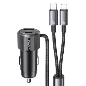 USAMS φορτιστής αυτοκινήτου CC287 με 2 σε 1 καλώδιο, USB/USB-C θύρες, 66W, μαύρος | Αξεσουάρ κινητών | elabstore.gr
