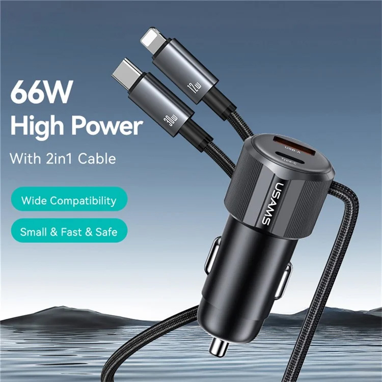 USAMS φορτιστής αυτοκινήτου CC287 με 2 σε 1 καλώδιο, USB/USB-C θύρες, 66W, μαύρος | eLabstore.gr USAMS φορτιστής αυτοκινήτου CC287 με 2 σε 1 καλώδιο, USB/USB-C θύρες, 66W, μαύρος | Αξεσουάρ κινητών | elabstore.gr