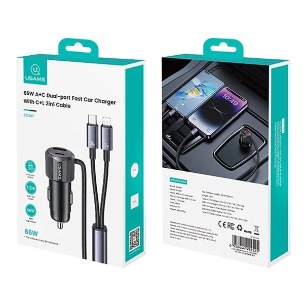 USAMS φορτιστής αυτοκινήτου CC287 με 2 σε 1 καλώδιο, USB/USB-C θύρες, 66W, μαύρος | eLabstore.gr USAMS φορτιστής αυτοκινήτου CC287 με 2 σε 1 καλώδιο, USB/USB-C θύρες, 66W, μαύρος - Image 6