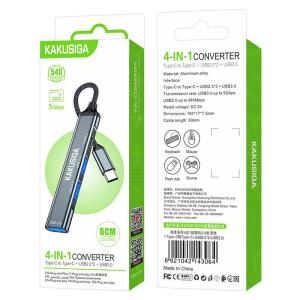 KAKUSIGA USB hub KSC-1417, 4x θυρών, USB 3.0, 5Gbps, USB-C σύνδεση, γκρι | Συνοδευτικά PC | elabstore.gr