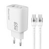 POWERTECH φορτιστής τοίχου PT-1415 με καλώδιο, USB/2x USB-C, 65W, GaN, λευκός | Αξεσουάρ κινητών | elabstore.gr