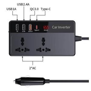 POWERTECH inverter αυτοκινήτου PTL-023, 200W, 12V DC σε 220V AC, με USB-C/3x USB | Gadgets - Αξεσουάρ | elabstore.gr