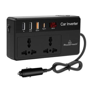 POWERTECH inverter αυτοκινήτου PTL-023, 200W, 12V DC σε 220V AC, με USB-C/3x USB | Gadgets - Αξεσουάρ | elabstore.gr