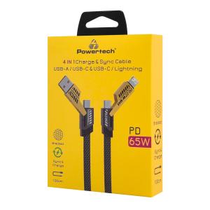 POWERTECH καλώδιο USB-C/USB σε USB-C/Lightning PTR-0164, 65W, 480Mbps, 1m, μαύρο | Καλώδια - Αντάπτορες | elabstore.gr