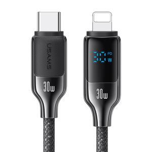 USAMS καλώδιο Lightning σε USB-C SJ741, 30W, 480Mbps, 1.2m, μαύρο | Καλώδια - Αντάπτορες | elabstore.gr