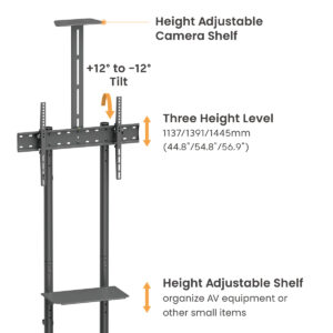 BRATECK βάση δαπέδου τηλεόρασης T1042T, 37-70" έως 45kg, με ράφια & ροδάκια | Εικόνα & Ήχος | elabstore.gr