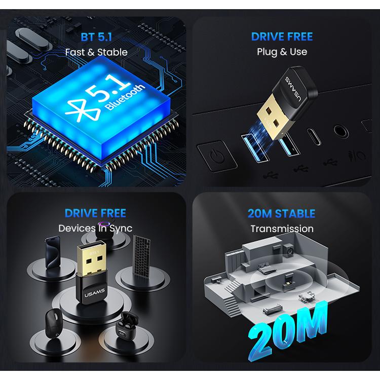 USAMS USB αντάπτορας Bluetooth 5.1 ZB321, μαύρος | eLabstore.gr USAMS USB αντάπτορας Bluetooth 5.1 ZB321, μαύρος | Δικτυακά | elabstore.gr