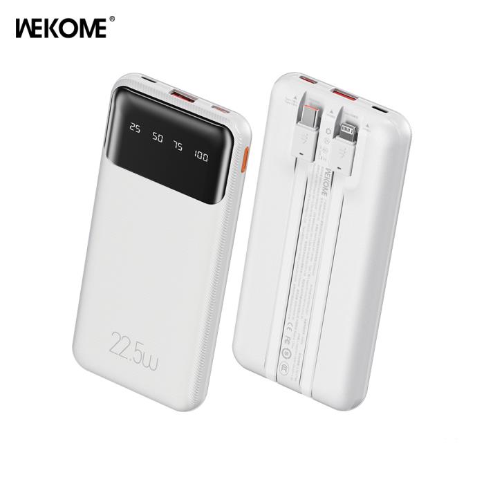 Power Bank 10000mAh PD 22,5W WK WP-63 2 Θέσεων, με καλώδιο Lightning/USB-C Λευκό | Φόρτιση | elabstore.gr