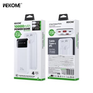 Power Bank 10000mAh PD 22,5W WK WP-63 2 Θέσεων, με καλώδιο Lightning/USB-C Λευκό | Φόρτιση | elabstore.gr
