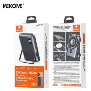 Power Bank 10000mAh PD 20W WK WP-17 1 Θέσης, με Ασύρματη Φόρτιση Magnetic Γκρι | Φόρτιση | elabstore.gr