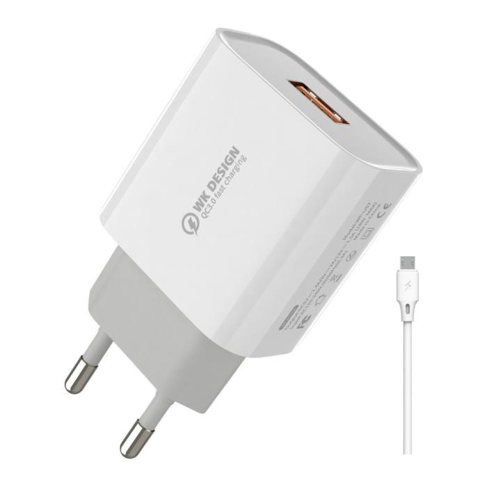Φορτιστής Σπιτιού 18W WK WP-U57, με καλώδιο Micro USB Λευκό | eLabstore.gr Φορτιστής Σπιτιού 18W WK WP-U57, με καλώδιο Micro USB Λευκό | Φόρτιση | elabstore.gr