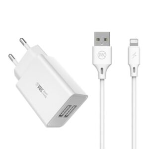 Φορτιστής Σπιτιού WK WP-U56 2 Θέσεων ,με καλώδιο Lightning Λευκό | Φόρτιση | elabstore.gr