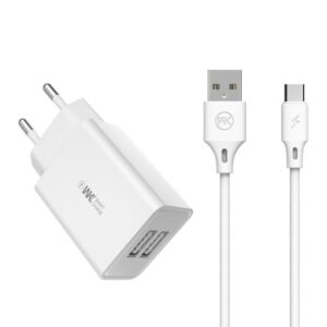Φορτιστής Σπιτιού WK WP-U56 2 Θέσεων,με καλώδιο USB-C Λευκό | Φόρτιση | elabstore.gr