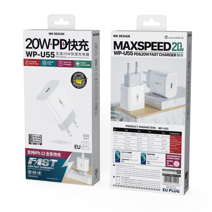 Φορτιστής Σπιτιού PD 20W WK WP-U55 1 Θέσης Λευκό | eLabstore.gr Φορτιστής Σπιτιού PD 20W WK WP-U55 1 Θέσης Λευκό | Φόρτιση | elabstore.gr