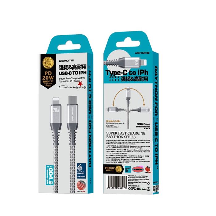 Καλώδιο Φόρτισης WK WDC-171 USB-C σε Lightning PD 20W 1m Ασημί | eLabstore.gr Καλώδιο Φόρτισης WK WDC-171 USB-C σε Lightning PD 20W 1m Ασημί | Καλώδια | elabstore.gr