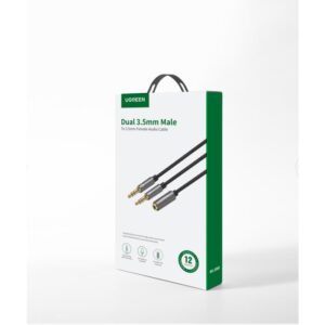Καλώδιο Ήχου 2x3.5mm σε 3.5mm M/F UGREEN AV140 20899 0.2m Μαύρο | Ήχου | elabstore.gr