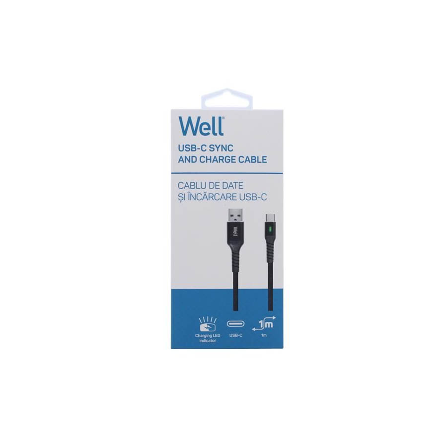 Καλώδιο 3A USB 2.0 σε Type-C Φόρτισης - Data με ένδειξη φόρτισης 1m Μαύρο Well CABLE-USB/USBC-1BK04- | eLabstore.gr Καλώδιο 3A USB 2.0 σε Type-C Φόρτισης - Data με ένδειξη φόρτισης 1m Μαύρο Well CABLE-USB/USBC-1BK04- | Περιφερειακά | elabstore.gr