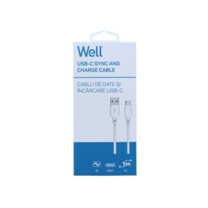Καλώδιο 3A USB 2.0 σε Type-C Φόρτισης - Data 1m Λευκό Well CABLE-USB/USBC-1WE06-WL | Περιφερειακά | elabstore.gr