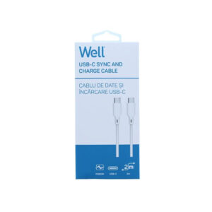 Καλώδιο 60W USB-C σε Type-C Φόρτισης - Data 2m Λευκό Well CABLE-USBC/USBC-2WE06-WL | Περιφερειακά | elabstore.gr