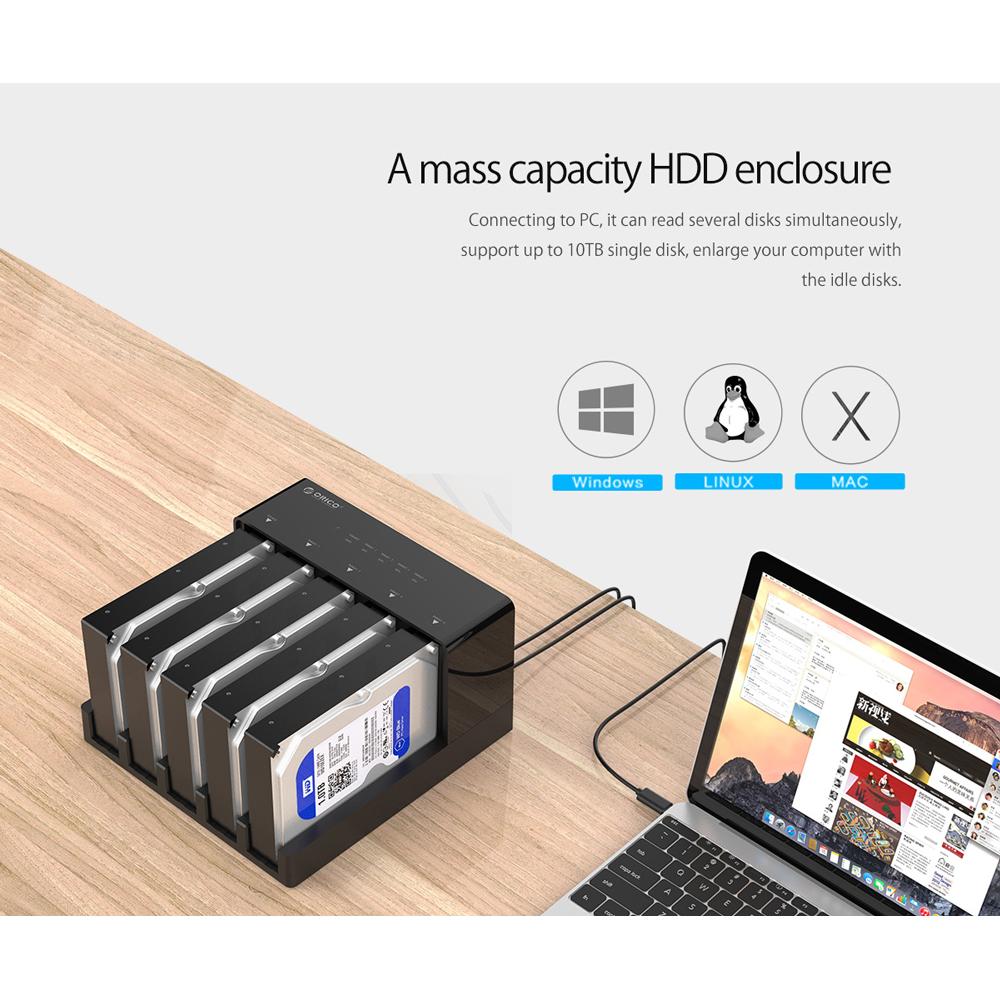 ORICO docking station για 2.5" ή 3.5" SATA HDD/SSD 6558US3-C, 5 θέσεων, 5Gbps, clone function, μαύρο | eLabstore.gr ORICO docking station για 2.5" ή 3.5" SATA HDD/SSD 6558US3-C, 5 θέσεων, 5Gbps, clone function, μαύρο | Συνοδευτικά PC | elabstore.gr