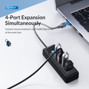 ORICO USB hub PW4U-C3, 4x θυρών, USB 3.0, 5Gbps, USB-C σύνδεση, μαύρο | Συνοδευτικά PC | elabstore.gr