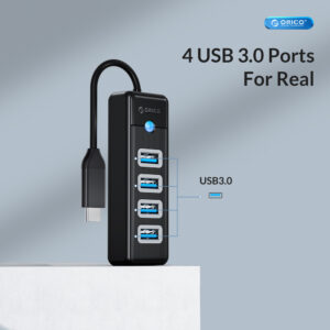 ORICO USB hub PW4U-C3, 4x θυρών, USB 3.0, 5Gbps, USB-C σύνδεση, μαύρο | Συνοδευτικά PC | elabstore.gr
