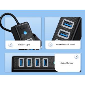 ORICO USB hub PW4U-C3, 4x θυρών, USB 3.0, 5Gbps, USB-C σύνδεση, μαύρο | Συνοδευτικά PC | elabstore.gr