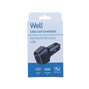 Well Universal DUAL USB 3.0/Type C Fast Car Charger 5V/3A 51W Μαύρος PSUP-USB-CPQ5101BK-WL | Περιφερειακά | elabstore.gr