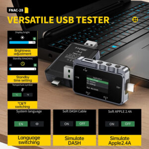 FNIRSI USB tester φόρτισης FNAC-28, USB & USB-C | Εργαλεία | elabstore.gr