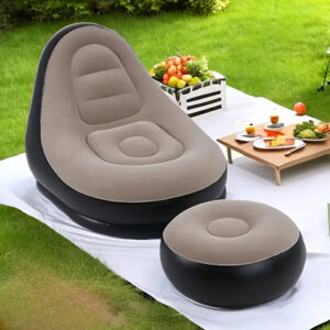 HOME USE φουσκωτός καναπές & σκαμπό HUH-0239, 116x98x83cm & 61x31cm, μαύρο/καφέ | Οικιακός εξοπλισμός | elabstore.gr