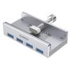 ORICO USB hub MH4PU-P με σφιγκτήρα, 4x θυρών, 5Gbps, USB σύνδεση, ασημί | Συνοδευτικά PC | elabstore.gr