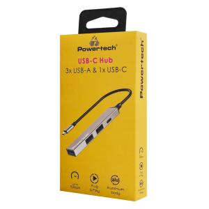 POWERTECH USB hub PT-1412, 4x θυρών, USB 3.2, 5Gbps, USB-C σύνδεση, γκρι | Συνοδευτικά PC | elabstore.gr
