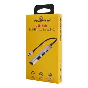POWERTECH USB hub PT-1413, 4x θυρών, USB 3.2, 5Gbps, USB σύνδεση, γκρι | Συνοδευτικά PC | elabstore.gr
