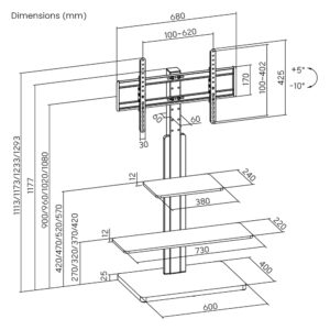 POWERTECH βάση τηλεόρασης δαπέδου PT-1422, 32-75", έως 40kg, με ράφια | Εικόνα & Ήχος | elabstore.gr