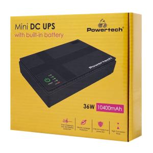 POWERTECH mini DC UPS PT-1435, 36W, 10400mAh, 3x DC, USB/LAN/POE, μαύρο | Τροφοδοσία Ρεύματος | elabstore.gr