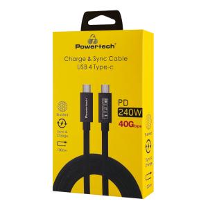 POWERTECH καλώδιο USB-C PTR-0165, USB4, 240W, 40Gbps, 8K/60Hz, 1m, μαύρο | Καλώδια - Αντάπτορες | elabstore.gr