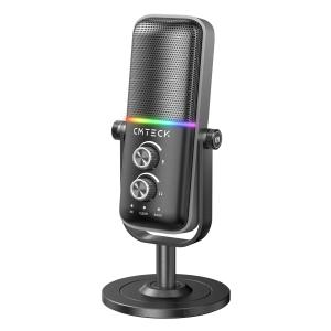 CMTECK επιτραπέζιο μικρόφωνο XM600, omnidirectional/καρδιοειδές, USB, RGB LED, μαύρο | Συνοδευτικά PC | elabstore.gr