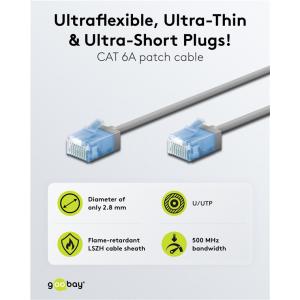 GOOBAY καλώδιο δικτύου 74228, CAT 6A U/UTP, slim, copper, 500MHz, 15m, γκρι | Καλώδια - Αντάπτορες | elabstore.gr
