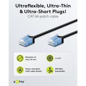 GOOBAY καλώδιο δικτύου 74241, CAT 6A U/UTP, slim, copper, 500MHz, 10m, μαύρο | Καλώδια - Αντάπτορες | elabstore.gr