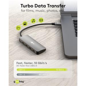 GOOBAY USB hub 76565, 4x θυρών, USB 3.2, 10Gbps, USB-C σύνδεση, γκρι | Συνοδευτικά PC | elabstore.gr