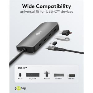 GOOBAY USB hub 76565, 4x θυρών, USB 3.2, 10Gbps, USB-C σύνδεση, γκρι | Συνοδευτικά PC | elabstore.gr