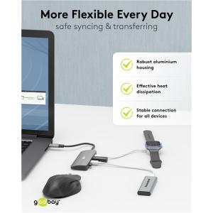 GOOBAY USB hub 76565, 4x θυρών, USB 3.2, 10Gbps, USB-C σύνδεση, γκρι | eLabstore.gr