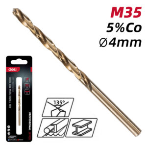 DELI τρυπάνι DH-MHZ040-E2 για μέταλλο, M35 HSS 5% κοβαλτίου, DIN 388, 4x75mm | Εργαλεία | elabstore.gr