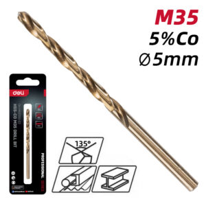 DELI τρυπάνι DH-MHZ050-E2 για μέταλλο, M35 HSS 5% κοβαλτίου, DIN 388, 5x86mm | Εργαλεία | elabstore.gr