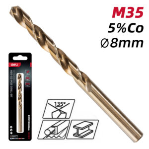 DELI τρυπάνι DH-MHZ080-E2 για μέταλλο, M35 HSS 5% κοβαλτίου, DIN 388, 8x117mm | Εργαλεία | elabstore.gr