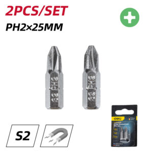 DELI σετ μύτες κατσαβιδιού DL251002, μαγνητικές, PH2x25mm, 2τμχ | Εργαλεία | elabstore.gr