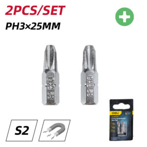 DELI σετ μύτες κατσαβιδιού DL251003, μαγνητικές, PH3x25mm, 2τμχ | Εργαλεία | elabstore.gr