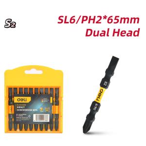 DELI σετ μύτες κατσαβιδιού DL252202D για δραπανοκατσάβιδο, διπλή κεφαλή, σταυρωτές/ίσιες, SL6/PH2x65mm, 10τμχ | Εργαλεία | elabstore.gr